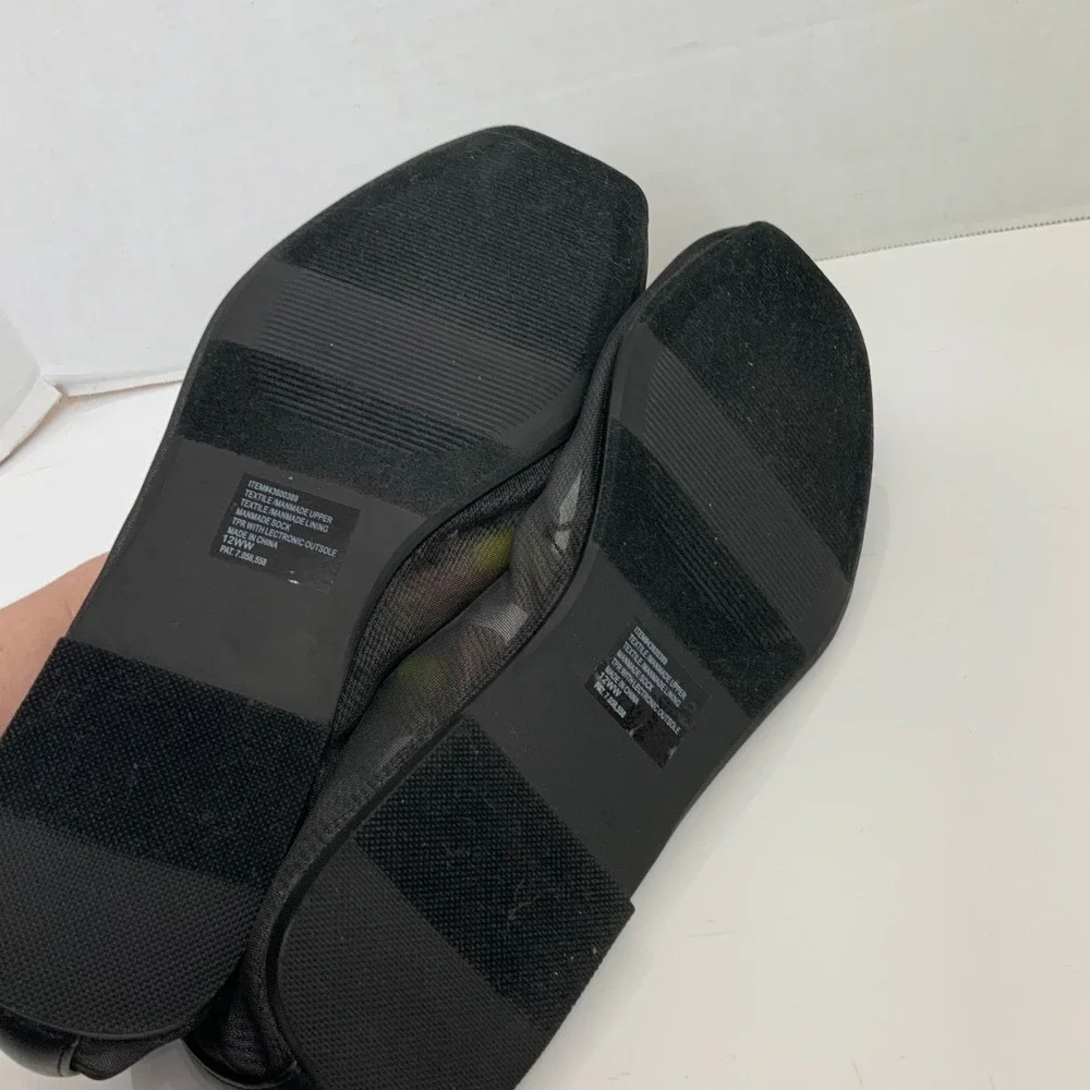 New Torrid Sz 12WW Black Sheer Mesh Square Toe Ballet Flat Bow Whimsigoth Wide